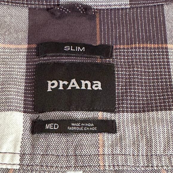 Prana Los Feliz Flannel Long Sleeve Button Up Shirt Charcoal Medium Slim - Picture 10 of 12